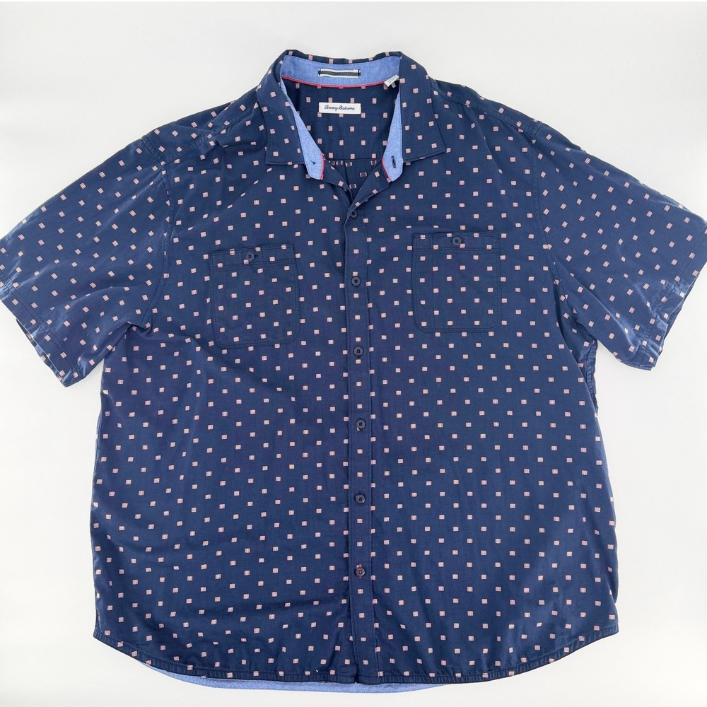 TOMMY BAHAMA Mens Extra Extra Extra Large Navy Blue Red Square Print Shirt XXXL